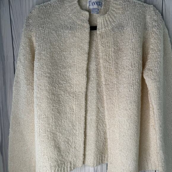 VTG Tanner Ivory Loose Knit Open Cardigan Sweater Wool Blend Women's Med 80s - Picture 5 of 6